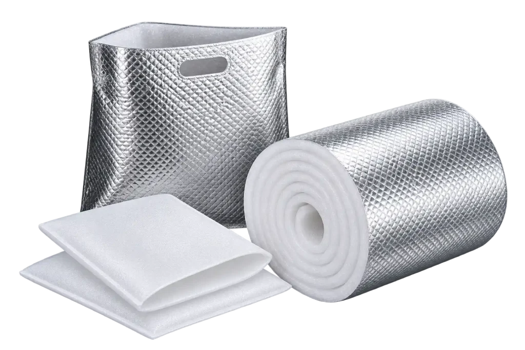 Silver foil insulated bag, foil-laminated EPE roll and foam pouches